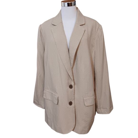 Neutral Linen Blend Blazer Jacket 2X Tan‎ Beige Versatile Minimalist Career Work - Picture 11 of 12